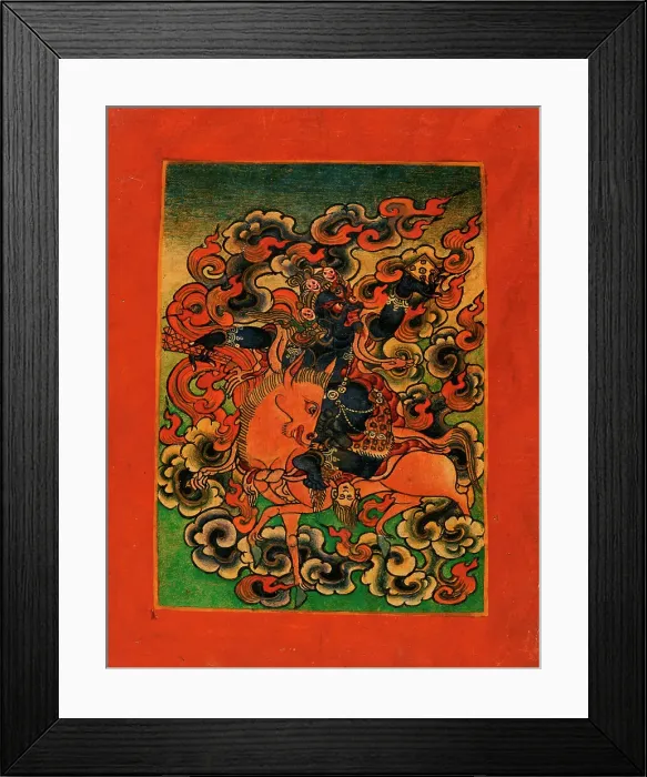 Framed Print : Blue Deity from Yama's Retinue (?) Riding a Bull, Nyingmapa Buddhist... 18th-19th century. Creator: Unknown Framed Print : Blue Deity from Yama's Retinue (?) Riding a Bull, Nyingmapa Buddhist... 18th-19th century. Creator: Unknown