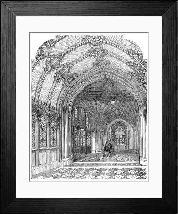 Framed Print : The New Houses of Parliament - Entrance-hall, 1857. Creator: Unknown Framed Print : The New Houses of Parliament - Entrance-hall, 1857. Creator: Unknown
