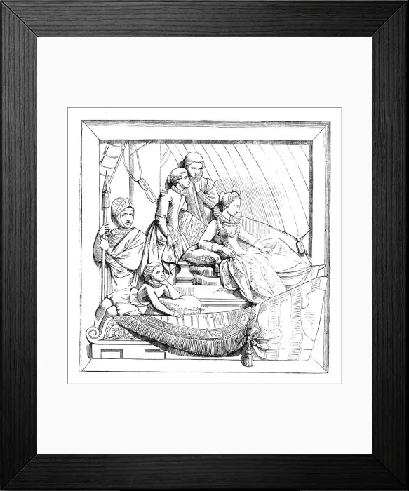 Framed Print : The New Houses of Parliament - Bas-reliefs in the Prince's Chamber - Mary Queen of Scots... 1857. Creator: Unknown Framed Print : The New Houses of Parliament - Bas-reliefs in the Prince's Chamber - Mary Queen of Scots... 1857. Creator: Unknown