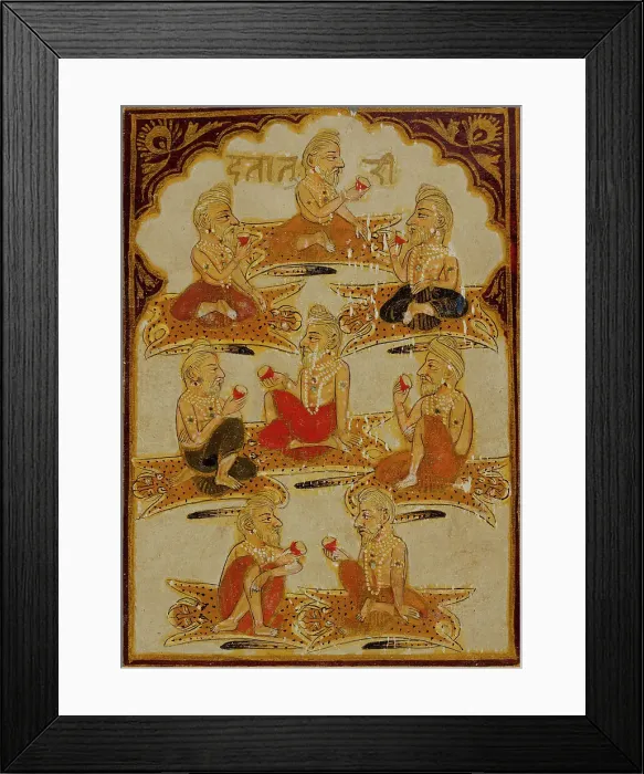 Framed Print : Eight Yogis, Number Eight of the Ishana Suit, Playing Card from a 32-Suit Dashavatara... c1800. Creator: Unknown Framed Print : Eight Yogis, Number Eight of the Ishana Suit, Playing Card from a 32-Suit Dashavatara... c1800. Creator: Unknown