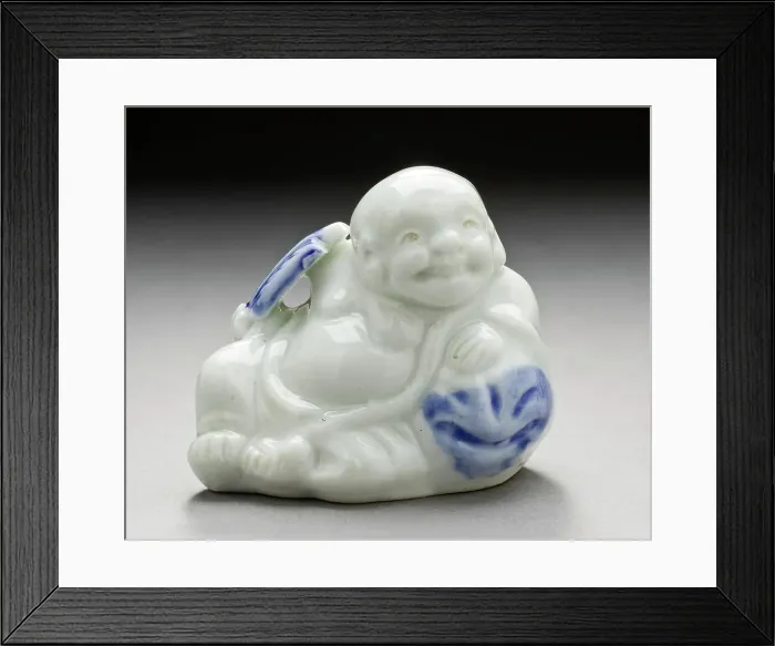 Framed Print : Water Dropper in the Form of Hotei on His Bag Holding a Fan, 19th century. Creator: Unknown Framed Print : Water Dropper in the Form of Hotei on His Bag Holding a Fan, 19th century. Creator: Unknown