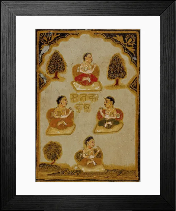 Framed Print : Four Monks, Number Four of the Sanaka (Ancient) Suit, Playing Card from a 32-Suit... c1800. Creator: Unknown Framed Print : Four Monks, Number Four of the Sanaka (Ancient) Suit, Playing Card from a 32-Suit... c1800. Creator: Unknown