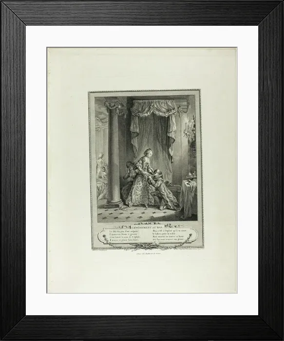 Framed Print : The Event at the Ball, from Monument du Costume Physique et Moral de la fin du Dix-huitième... 1774 Creator: Antoine Jean Duclos Framed Print : The Event at the Ball, from Monument du Costume Physique et Moral de la fin du Dix-huitième... 1774 Creator: Antoine Jean Duclos