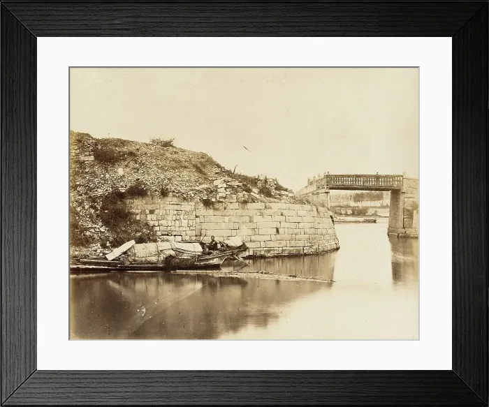 Framed Print : Walled River with Bridge and Houseboats, 1860. Creator: Felice Beato Framed Print : Walled River with Bridge and Houseboats, 1860. Creator: Felice Beato