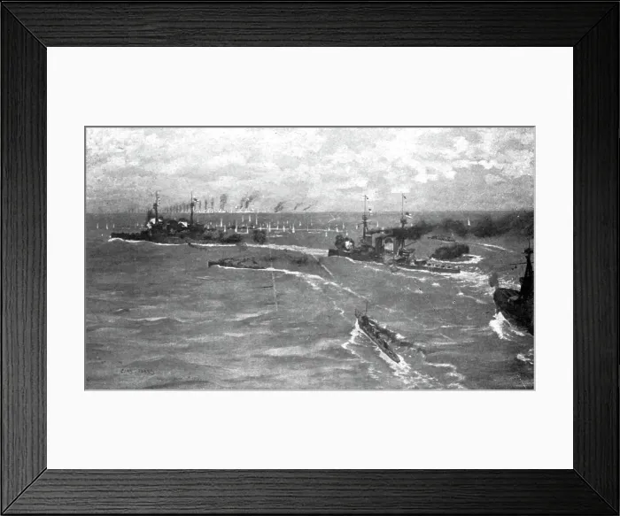 Framed Print : Au fort de la bataille Jutland ; Trois croiseurs de bataille britanniques, suivis de... 1916. Creator: Charles Pears Framed Print : Au fort de la bataille Jutland ; Trois croiseurs de bataille britanniques, suivis de... 1916. Creator: Charles Pears