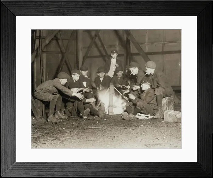Framed Print : Gang of Newsboys at 10:00 p.m. 1910. Creator: Lewis Wickes Hine Framed Print : Gang of Newsboys at 10:00 p.m. 1910. Creator: Lewis Wickes Hine