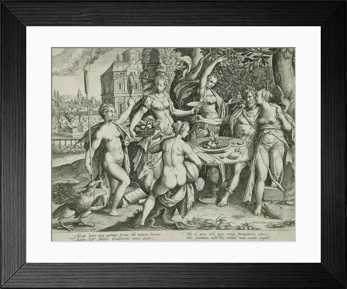 Framed Print : An Old Man Indulging in Five Senses, c1600. Creator: Adriaen Collaert Framed Print : An Old Man Indulging in Five Senses, c1600. Creator: Adriaen Collaert