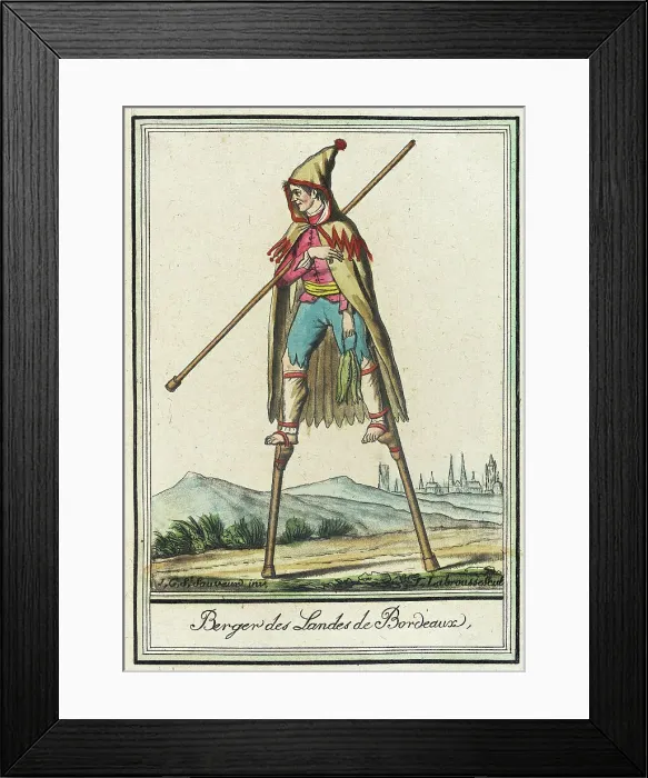 Framed Print : Costumes de Différent Pays, Berger des Landes de Bordeaux, c1797. Creators: Jacques Grasset de Saint-Sauveur, LF Labrousse Framed Print : Costumes de Différent Pays, Berger des Landes de Bordeaux, c1797. Creators: Jacques Grasset de Saint-Sauveur, LF Labrousse