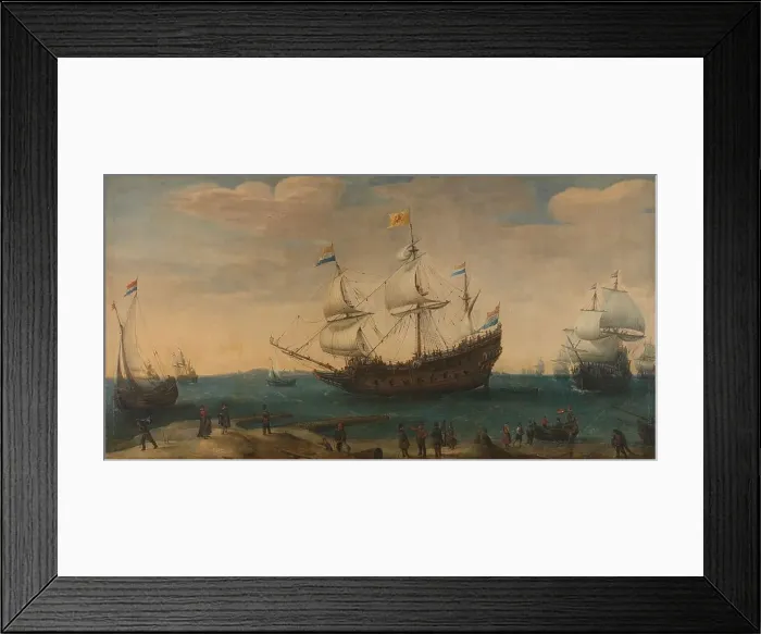 Framed Print : East Indiamen off a Coast, c.1600-c.1630. Creator: Hendrick Cornelisz Vroom Framed Print : East Indiamen off a Coast, c.1600-c.1630. Creator: Hendrick Cornelisz Vroom
