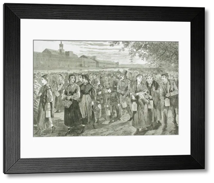 Framed Print : New England Factory Life - Bell-Time, 1868. Creator: Unknown Framed Print : New England Factory Life - Bell-Time, 1868. Creator: Unknown