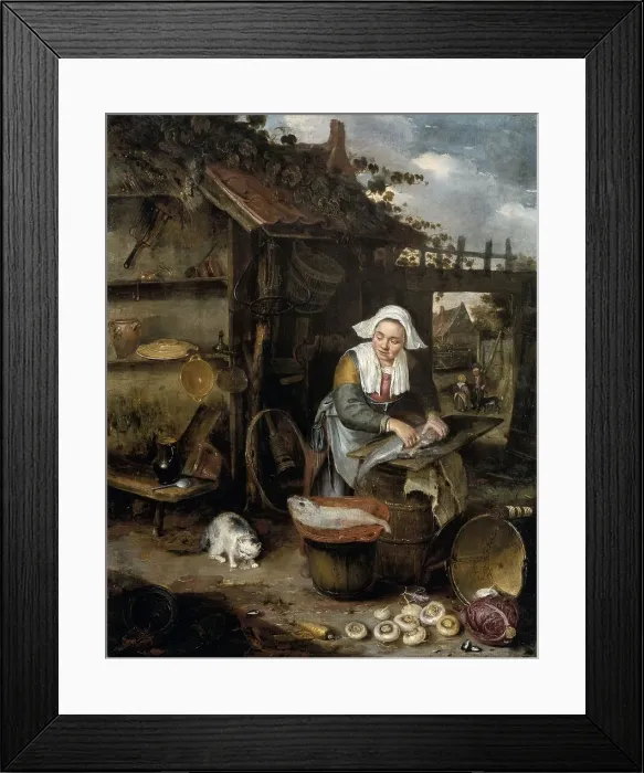 Framed Print : A Housewife in an inner Courtyard Cleaning Fish, 1639-1649. Creator: Hendrik Potuyl Framed Print : A Housewife in an inner Courtyard Cleaning Fish, 1639-1649. Creator: Hendrik Potuyl