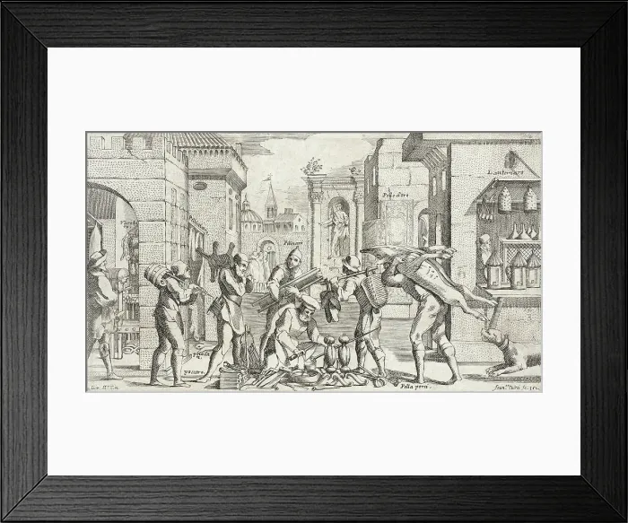 Framed Print : Trades Practiced in Bologna, c1640. Creators: Agostino Parisini, Francesco Curti Framed Print : Trades Practiced in Bologna, c1640. Creators: Agostino Parisini, Francesco Curti