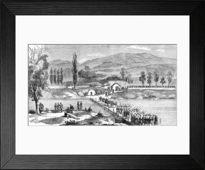 Framed Print : The War in Naples - Garibaldian troops crossing the Volturno... 1860. Creator: Unknown Framed Print : The War in Naples - Garibaldian troops crossing the Volturno... 1860. Creator: Unknown