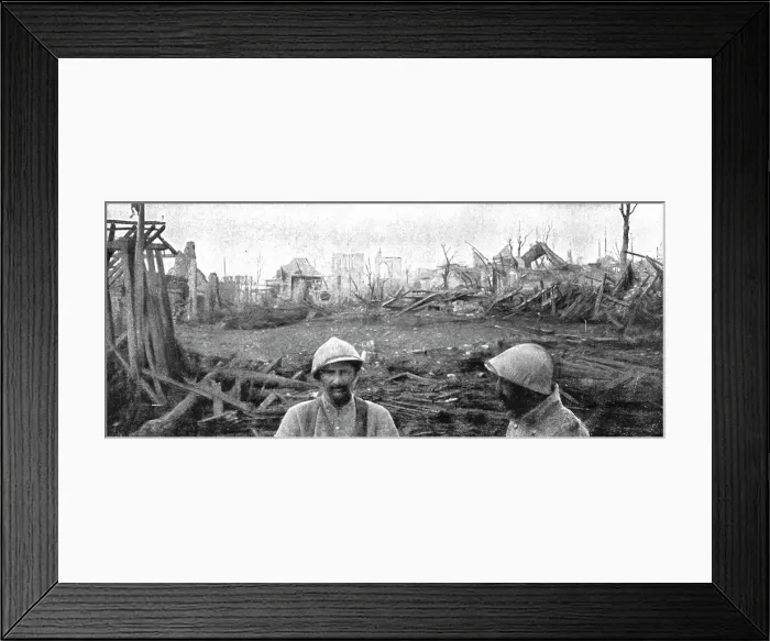 Framed Print : Clery Repris; La silhouette des ruines du village dans le brouillard, le matin du 4 septembre, 191 Creator: Unknown Framed Print : Clery Repris; La silhouette des ruines du village dans le brouillard, le matin du 4 septembre, 191 Creator: Unknown