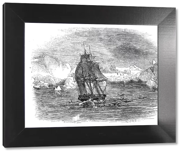 The North Atlantic Telegraph - The Expedition arriving at Kaksimiut, Greenland, 1860. Creator: Unknown