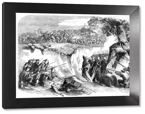 The Battle on the Volturno - the Neapolitan troops passing along a ravine... 1860. Creator: Unknown