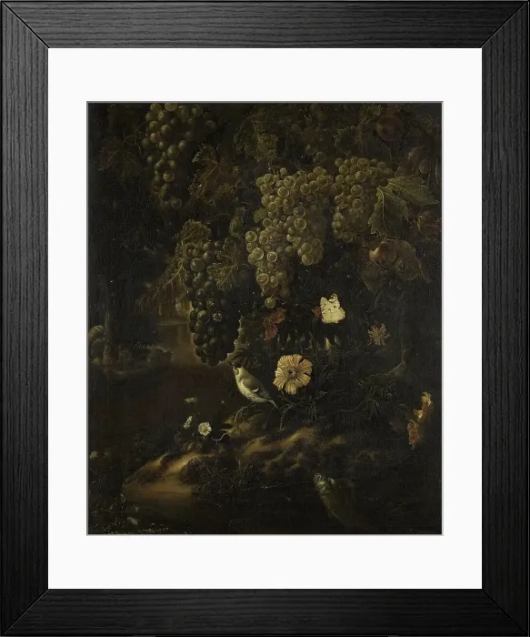 Framed Print : Grapes, Flowers and Animals, 1665-1719. Creator: Isac Vromans Framed Print : Grapes, Flowers and Animals, 1665-1719. Creator: Isac Vromans
