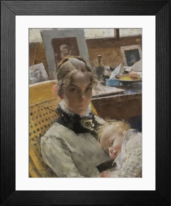 Framed Print : A Studio Idyll. The Artist's Wife and their Daughter, 1885. Creator: Carl Larsson Framed Print : A Studio Idyll. The Artist's Wife and their Daughter, 1885. Creator: Carl Larsson