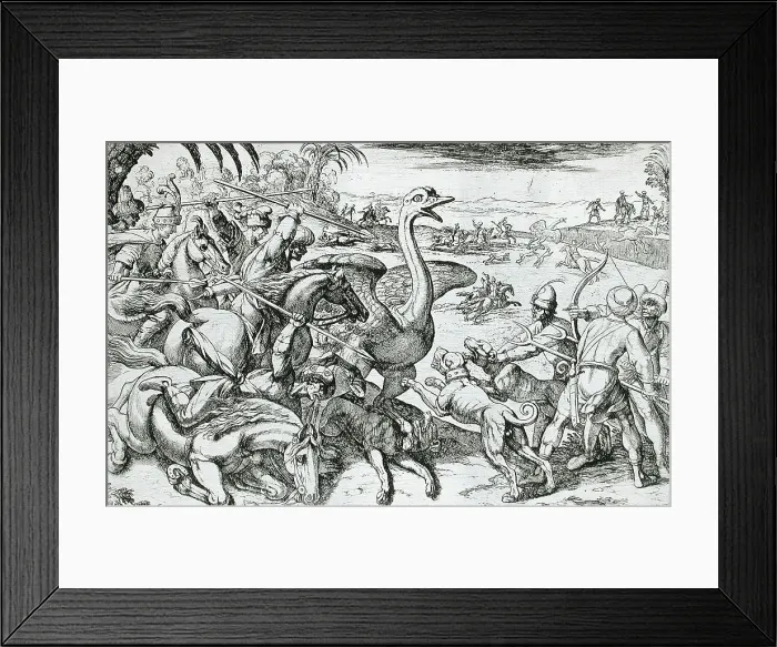 Framed Print : Ostrich Hunt, 16th century. Creator: Antonio Tempesta Framed Print : Ostrich Hunt, 16th century. Creator: Antonio Tempesta