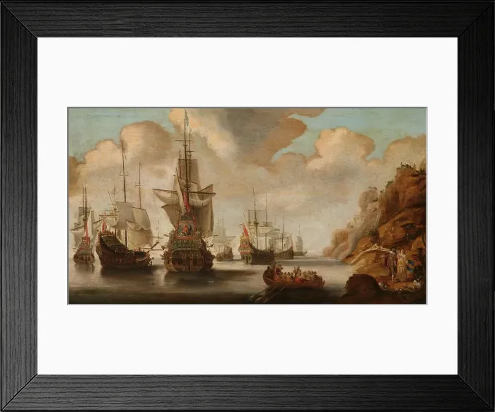 Framed Print : A French Squadron near a Rocky Coast, 1640-1676. Creator: Jacob Bellevois Framed Print : A French Squadron near a Rocky Coast, 1640-1676. Creator: Jacob Bellevois