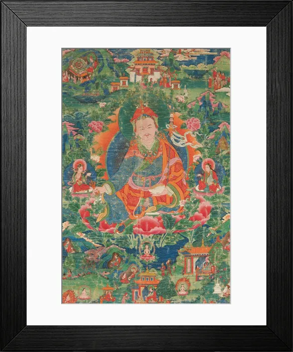 Framed Print : Thangka of Padmasambhava with scenes from his life, Early 19th cen.. Creator: Tibetan culture Framed Print : Thangka of Padmasambhava with scenes from his life, Early 19th cen.. Creator: Tibetan culture
