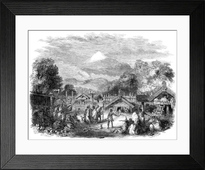 Framed Print : Pah, or fortified village, of the natives in the province of New Plymouth... 1860. Creator: Unknown Framed Print : Pah, or fortified village, of the natives in the province of New Plymouth... 1860. Creator: Unknown