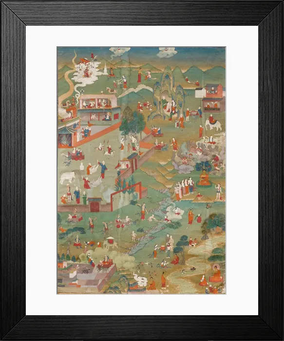 Framed Print : Thangka with scenes from the Buddha's Life, 18th century. Creator: Tibetan culture Framed Print : Thangka with scenes from the Buddha's Life, 18th century. Creator: Tibetan culture