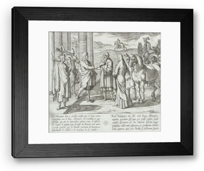 Framed Print : Ruy Velazquez Asks Gonzalo Gustos to Deliver a Letter to King Almanzor of Cordoba, 1612. Creator: Antonio Tempesta Framed Print : Ruy Velazquez Asks Gonzalo Gustos to Deliver a Letter to King Almanzor of Cordoba, 1612. Creator: Antonio Tempesta