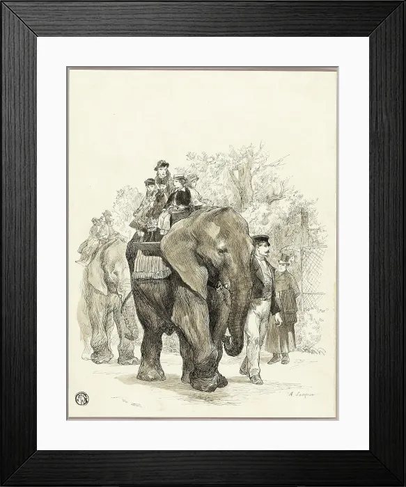 Framed Print : Elephant with Riders in Jardin des Plantes, Paris, n.d. Creator: Auguste-Andre Lancon Framed Print : Elephant with Riders in Jardin des Plantes, Paris, n.d. Creator: Auguste-Andre Lancon