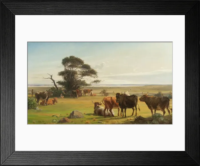 Framed Print : Cows in a Meadow, 1872. Creator: Otto Haslund Framed Print : Cows in a Meadow, 1872. Creator: Otto Haslund