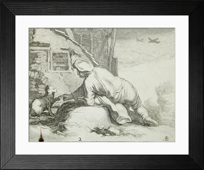 Framed Print : Peasant and Cat, 17th century. Creator: Frederick Bloemaert Framed Print : Peasant and Cat, 17th century. Creator: Frederick Bloemaert