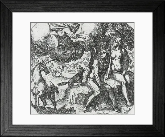 Framed Print : God Reproaching Adam and Eve for Their Disobedience, 16th century. Creator: Antonio Tempesta Framed Print : God Reproaching Adam and Eve for Their Disobedience, 16th century. Creator: Antonio Tempesta