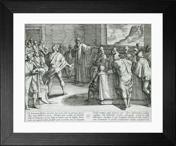 Framed Print : Conference on What Steps to Take Upon the Romans New Troops Approaching Across the Alps, 1612. Creator: Antonio Tempesta Framed Print : Conference on What Steps to Take Upon the Romans New Troops Approaching Across the Alps, 1612. Creator: Antonio Tempesta