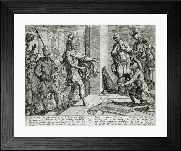 Framed Print : Cerialis Pardons and Relieves Roman Soldiers Who had Helped Civilis, Publshed 1612. Creator: Antonio Tempesta Framed Print : Cerialis Pardons and Relieves Roman Soldiers Who had Helped Civilis, Publshed 1612. Creator: Antonio Tempesta