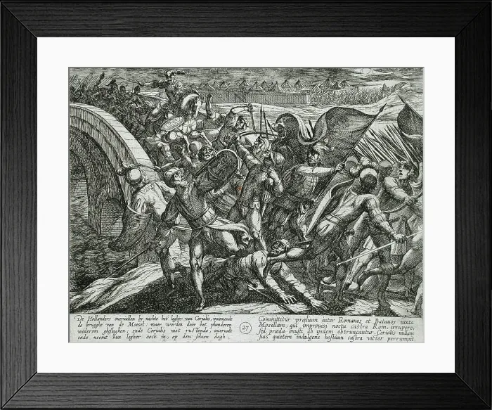 Framed Print : The Dutch During a Surprise Attack of the Roman Camp on the Moselle, Publshed 1612. Creator: Antonio Tempesta Framed Print : The Dutch During a Surprise Attack of the Roman Camp on the Moselle, Publshed 1612. Creator: Antonio Tempesta