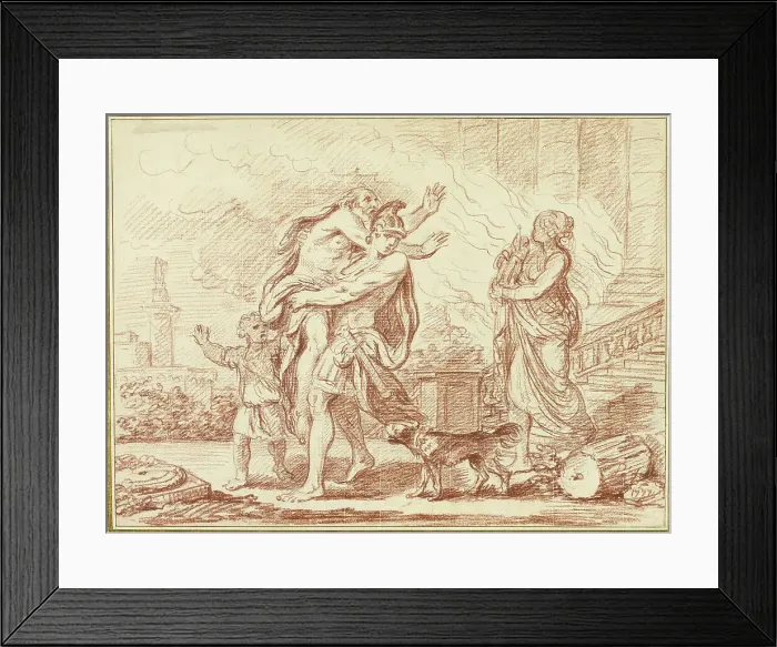 Framed Print : Aeneas Fleeing with Anchises from the Ruins of Troy, 1777. Creator: Augustin Pajou Framed Print : Aeneas Fleeing with Anchises from the Ruins of Troy, 1777. Creator: Augustin Pajou