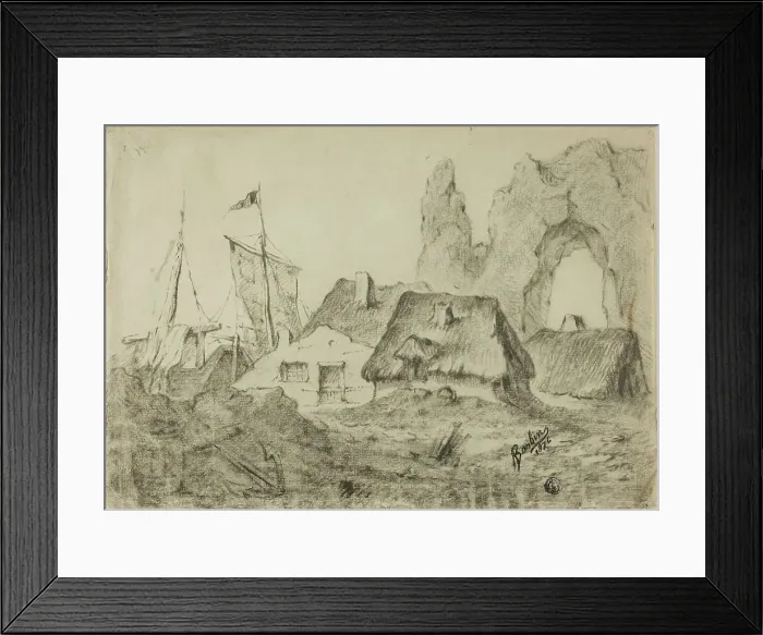 Framed Print : Huts Etretat, 1876. Creator: Barbin Framed Print : Huts Etretat, 1876. Creator: Barbin