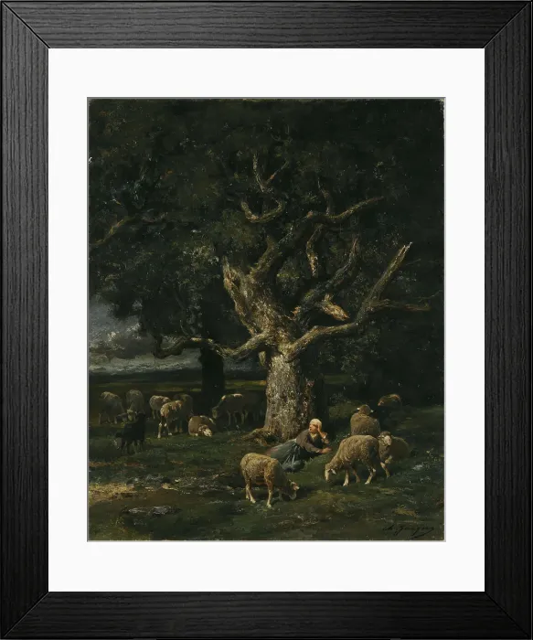 Framed Print : A Shepherdess and her Sheep. Creator: Charles Emile Jacque Framed Print : A Shepherdess and her Sheep. Creator: Charles Emile Jacque