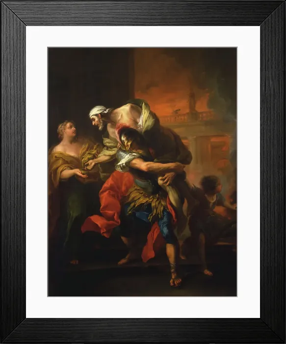 Framed Print : Aeneas Rescuing his Father from the Fire at Troy, mid-18th century. Creator: Carle van Loo Framed Print : Aeneas Rescuing his Father from the Fire at Troy, mid-18th century. Creator: Carle van Loo