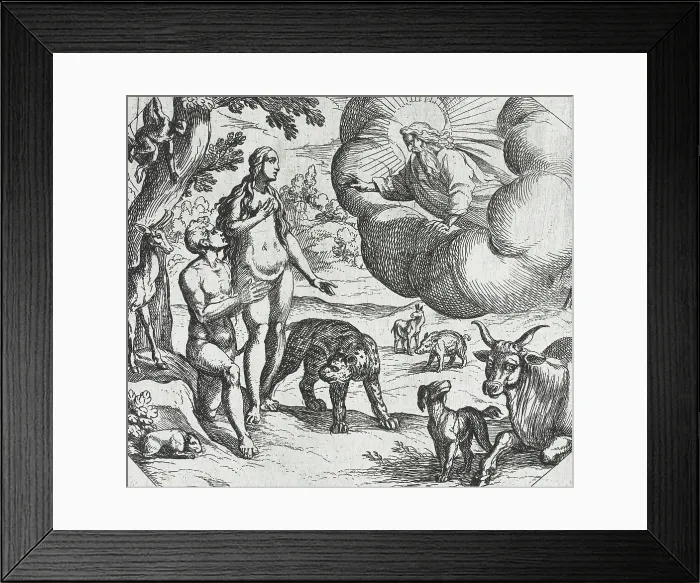 Framed Print : Adam and Eve Placed in the Garden of Eden, 16th century. Creator: Antonio Tempesta