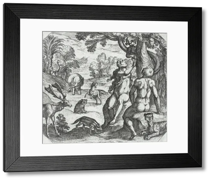 Framed Print : The Temptation of Eve, 16th century. Creator: Antonio Tempesta Framed Print : The Temptation of Eve, 16th century. Creator: Antonio Tempesta