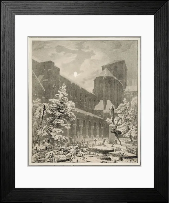 Framed Print : Church and Graveyard in the Snow by Moonlight, 1827. Creator: Karl Blechen Framed Print : Church and Graveyard in the Snow by Moonlight, 1827. Creator: Karl Blechen