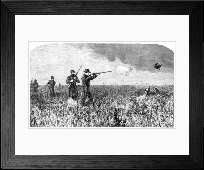 Framed Print : His Royal Highness the Prince of Wales shooting on the prairies of the far west, 1860. Creator: Harrison Weir Framed Print : His Royal Highness the Prince of Wales shooting on the prairies of the far west, 1860. Creator: Harrison Weir