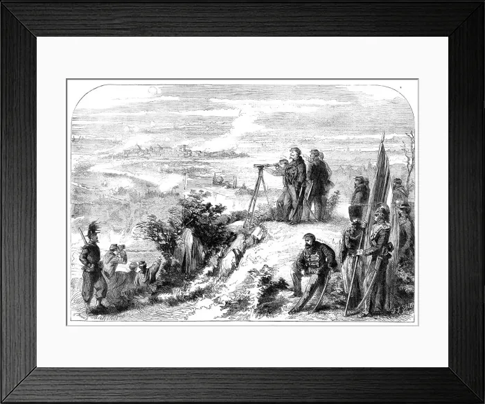 Framed Print : The War in Naples - Victor Emmanuel giving commands to commence the bombardment... 1860. Creator: W Thomas Framed Print : The War in Naples - Victor Emmanuel giving commands to commence the bombardment... 1860. Creator: W Thomas