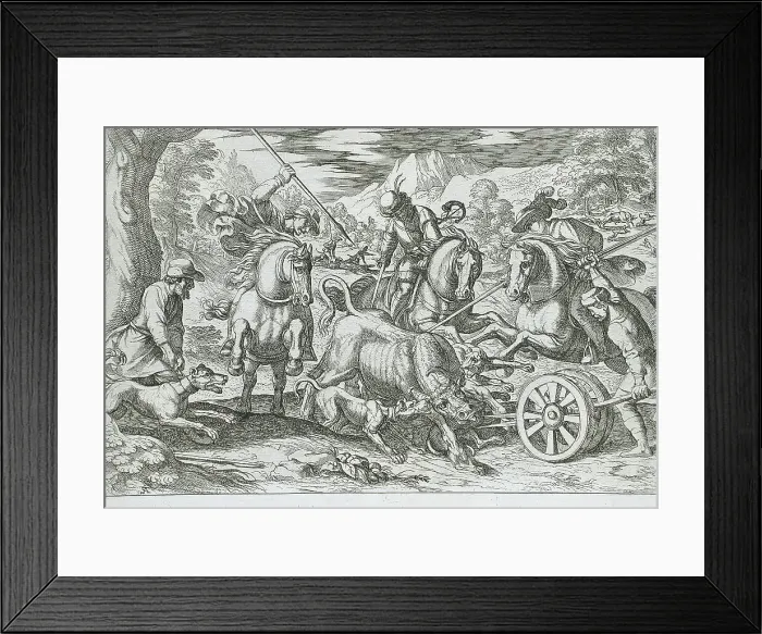 Framed Print : Wild Bull Hunt, 16th century. Creator: Antonio Tempesta Framed Print : Wild Bull Hunt, 16th century. Creator: Antonio Tempesta
