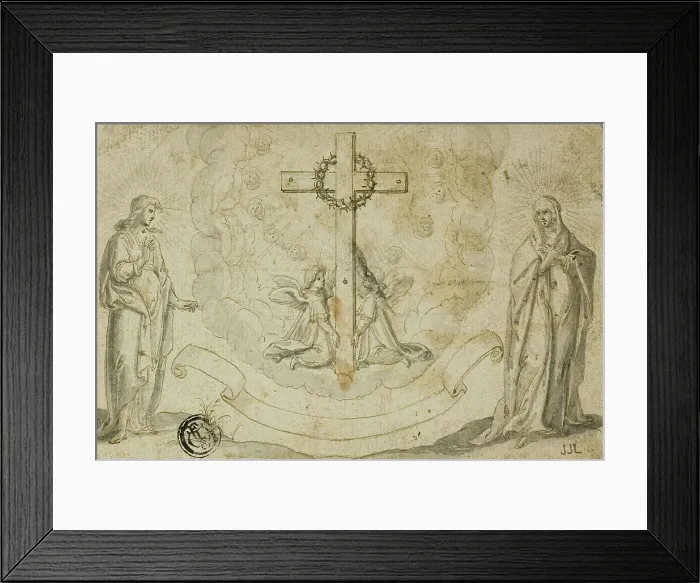 Framed Print : Virgin Mary and St. John the Evangelist Beholding a Vision of the Cross Held by Two Angels, n.d. Creator: Christoph Schwarz Framed Print : Virgin Mary and St. John the Evangelist Beholding a Vision of the Cross Held by Two Angels, n.d. Creator: Christoph Schwarz