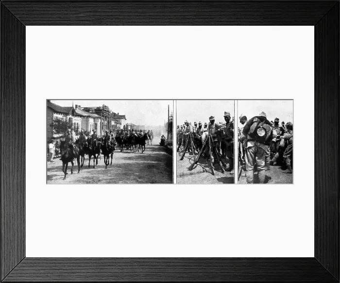 Framed Print : La Roumanie dans la Guerre; Troupes de cavalerie et d'infanterie roumaines partant pour le front, Creator: Unknown Framed Print : La Roumanie dans la Guerre; Troupes de cavalerie et d'infanterie roumaines partant pour le front, Creator: Unknown