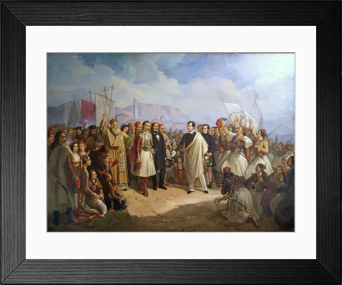 Framed Print : The Reception of Lord Byron at Missolonghi, 1861. Creator: Vryzakis, Theodoros (1814-1878) Framed Print : The Reception of Lord Byron at Missolonghi, 1861. Creator: Vryzakis, Theodoros (1814-1878)
