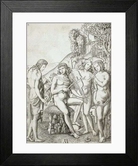 Framed Print : Apollo Teaching Music to the Graces, 16th century. Creator: Marcantonio Raimondi Framed Print : Apollo Teaching Music to the Graces, 16th century. Creator: Marcantonio Raimondi