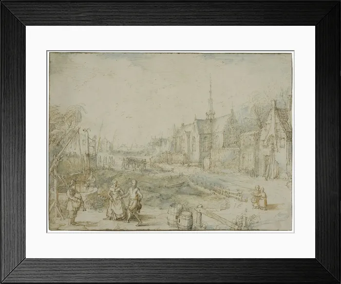 Framed Print : Village street with church. Creator: Cornelis Claesz van Wieringen Framed Print : Village street with church. Creator: Cornelis Claesz van Wieringen
